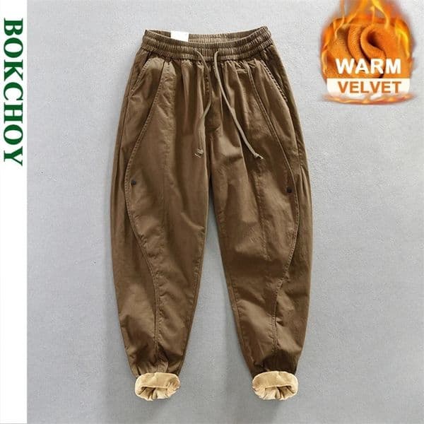 Men's Pants Winter 100% Cotton Cargo Velvet Men's Winter Pants Comfortable Thickened Soft Keep Warm Retro Street Trousers AZ640 231213