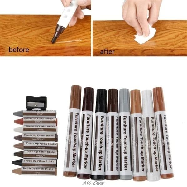 12/17/21Pcs Furniture Touch Up Kit Markers amp Filler Sticks Wood Scratches Restore patch paint pen wood composite repair 250210