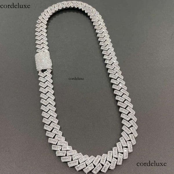 necklace moissanite chain 15mm Hip Hop VVS Dia Baguette Cuban Link Chain Moissanite Sier Jewelry Box ee