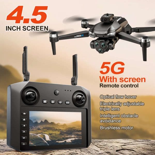Camera Drone M33max With 4.5Inch Screen Remote Control Brushless Drone Electric Adjustment Triple Camera Aerial Photography Aircraft Toy