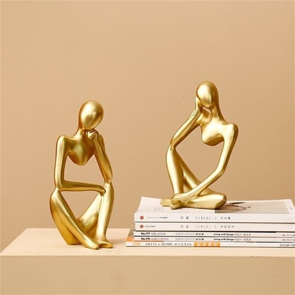 Nordic Abstract Character Golden Decoration Creative Home Ornament Drawing Room Office Sandstone Decor gift statue Sculpture 210414