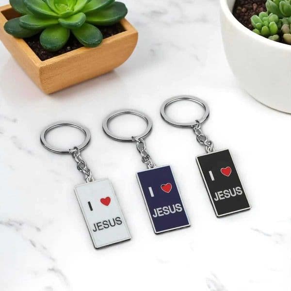 2025 New Fashion Color Metal I Love Jesus Keychain Backpack Pendant Keyring Personalization Car Moto Square Key Chain Ring Gift W250915