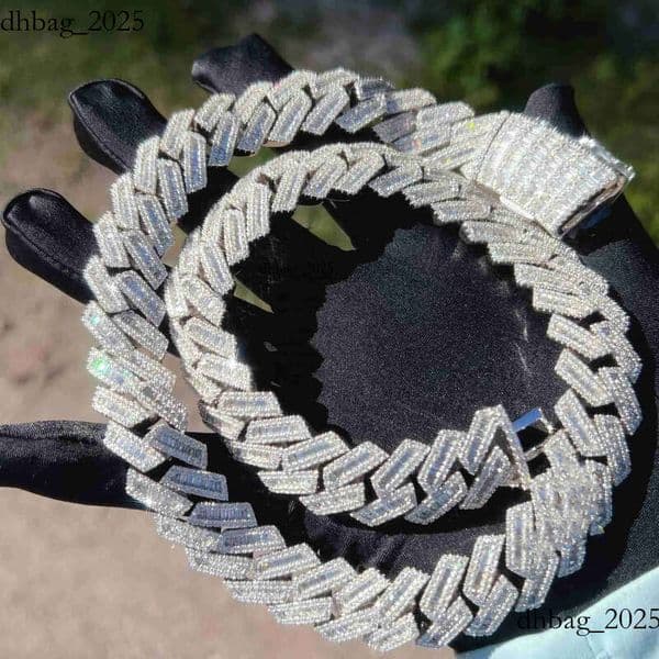 moissanite iced out cuban k chain Hip Hop Fine Jewelry Baguette Dia Men Necklace Sterg Sier Fully Vvs Moissanite designer jewelry d5