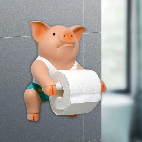 Funny Pig Toilet Paper Holder Wall Sculpture Wall Mount Toilet Paper Holder 240717