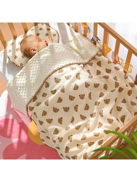 1 Cute Animal Bear Head Blanket Bean Velvet Blanket Childrens Thin Blanket Soothing Cover for Newborns Baby Bedding Product Z250930