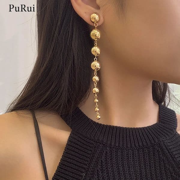 PuRui CCB Material Beads Drop Earrings for Women Fashion Gold Color Irregular Bead Long Dangle Trendy Jewelry Gift 250930