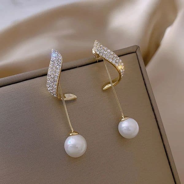 Classic Elegant Pearl Dangle Earrings For Women Crystal Long Tassel Exquisite Drop Earring Wedding Jewelry 250930