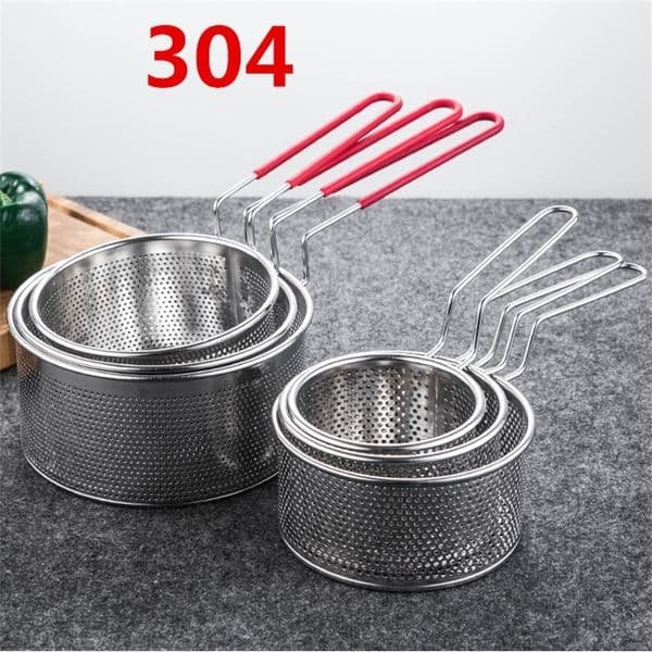 Colanders Strainers 304 stainless steel Frying Fried Basket Pan Filter Food Colander Oil Leak Cocoa Sieve Mesh noodle Dumplings Strainer 221121