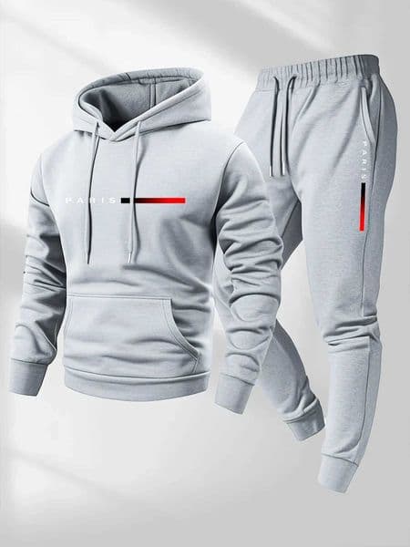 PARIS Letter Print Sweatshirt Suit Mens Fleece Hoodie Pants Set Spring Autumn Winter Warm Casual Sports Pullover Z250929