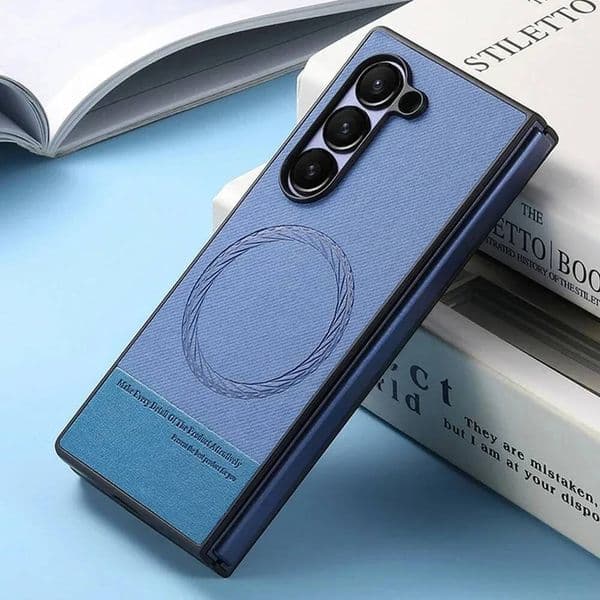 Simple Business Magnetic Phone Case For Samsung Galaxy Z Fold 7 6 5 4 3 Wireless Charging Leather Shockproof Protect Back Cover