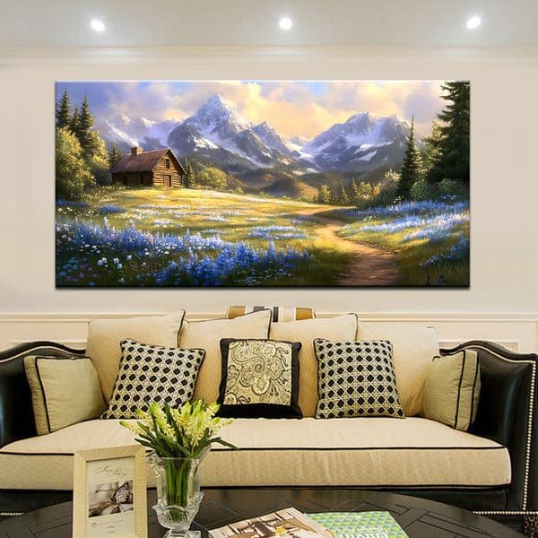 HandPainted Canvas Wall Art Oil Painting Texas Bluebonnets Landscapes Gaoshan House Wildflower Artwork Reproduction For Living Room Home Decor Pictures