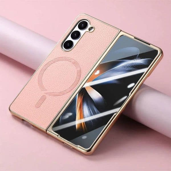 Business Premium Leather Magnetic Wireless Charge Case For Samsung Galaxy Z Fold 7 6 5 4 3 Glass Film Integrated Anti-fall Cover