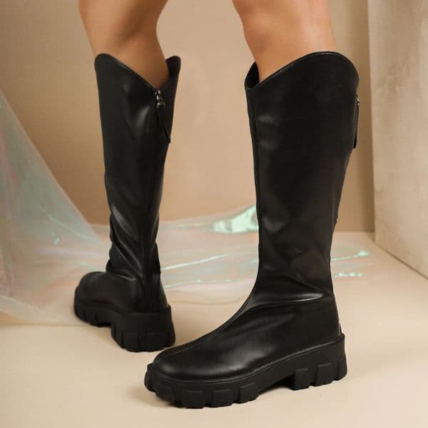 Soft Leather Women Knight Knee High Boots Fashion Round Toe Back Zipper Thick Heel Sexy Elegant Long Womens 250930