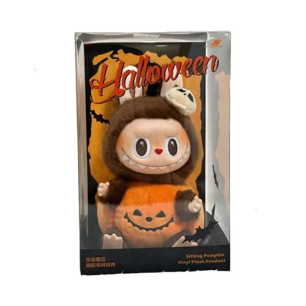 Labubu Verifiedhot Plush Pendant Monster Trendy Toy Happy Halloween Party Sitting Pumpkin Card Doll