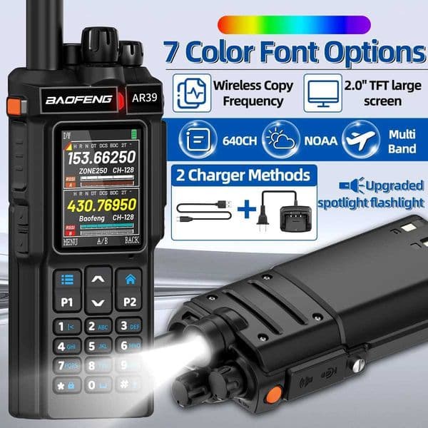 BAOFENG AR39 Walkie Talkie Multi Band Wireless Copy Frequency 7 Color Font Bright Options Long Range Ham RadioXJ250928