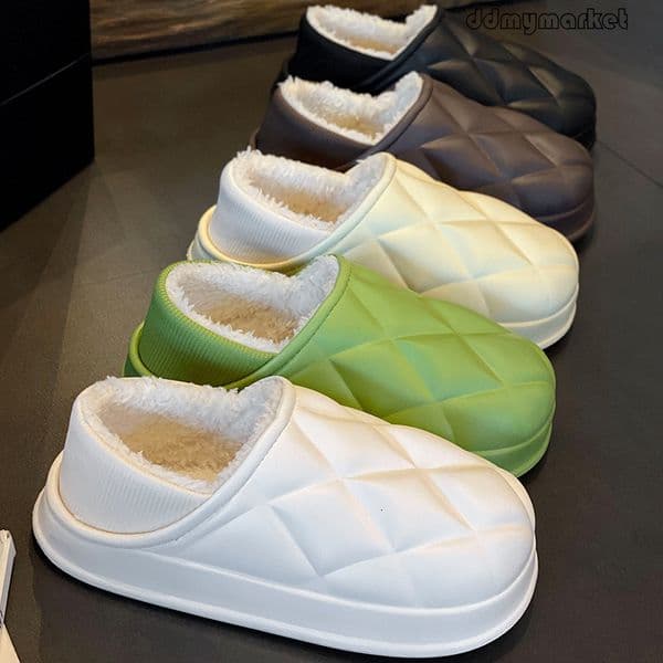 Autumn Winter Waterproof Cotton Slippers Women Couples Indoor Outdoor Wear Fleece Lined Non-Slip Warm Maternity Shoes for Men ddmymarket