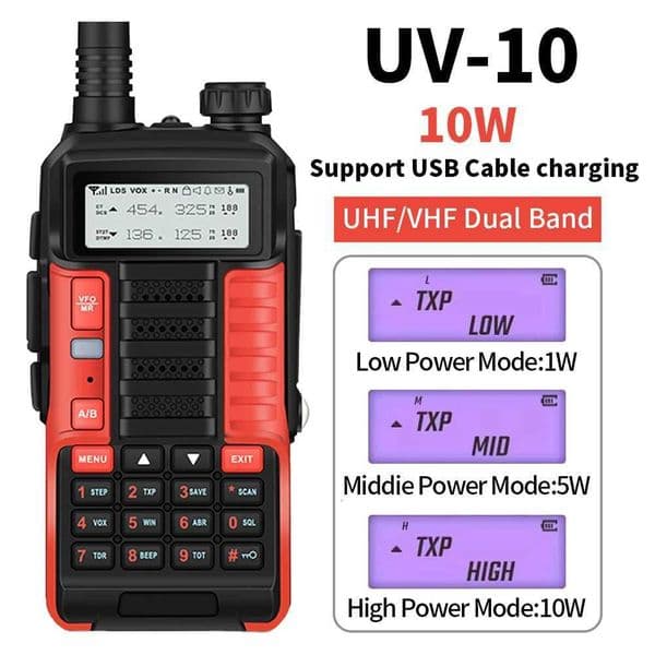 1PC Baofeng UV10R Dual Band HF Transceiver High Power 10W Professional UV10R Walkie Talkie Long Distance Two Way Ham RadioXJ250928