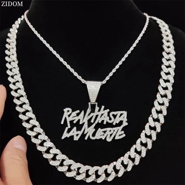 Mens Hip Hop Letter Pendant Necklace Cuban Chain Ice Fashion Punk Jewelry Gift 240929wtt