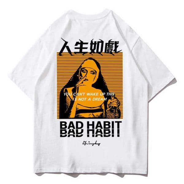 Streetwear Men Funny Pranks Oil Kanji Print O-neck T-Shirts Harajuku Cotton Loose Short Sleeve Tshirt 210527w