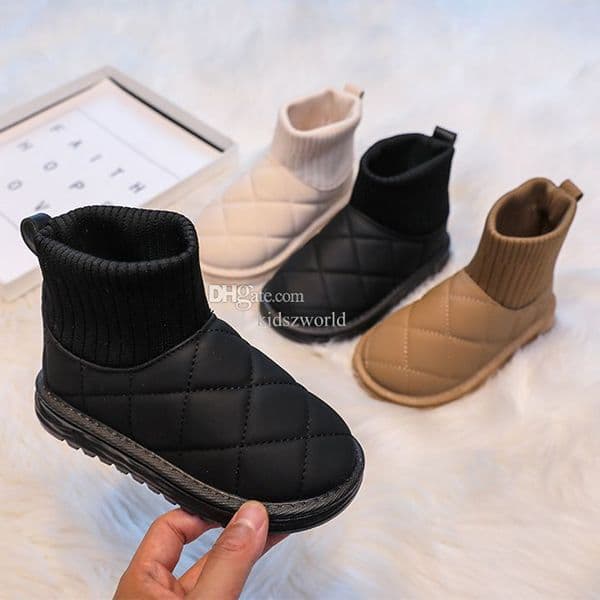 Children Boots Sock Snow Boots Girls Short Ankle Boots Umshop Kids Cute Sewing Autumn Winter Warm Cotton Plush Shoes for Boys Unisex PU Waterproof Sizes 25-36 U0042