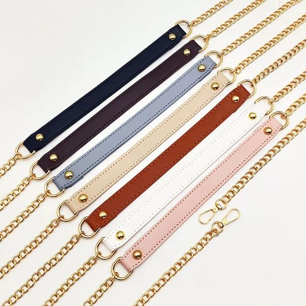 1Pcs 115cm Replacement Shoulder Strap Crossbody Bag Belt Fashion PU Leather Handle with Metal Chains Bag Replacement Accessories 250926BJ