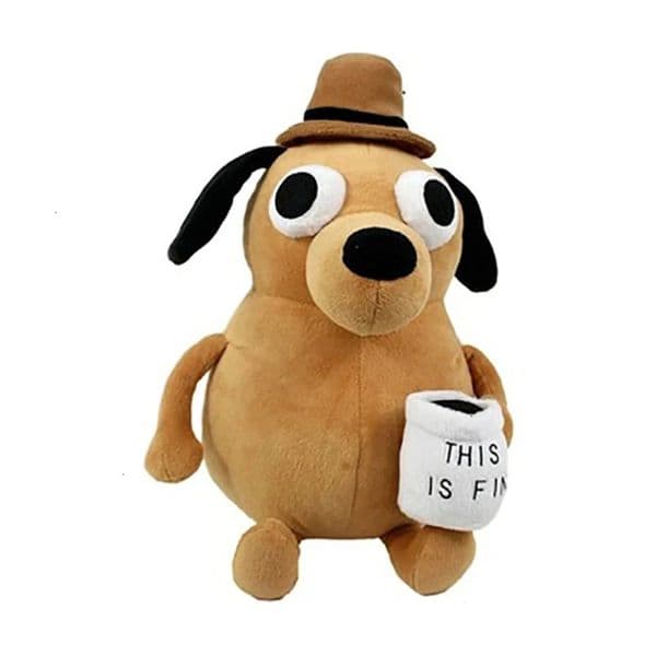 25cm This Is Fine Meme Coffee Dog Plush Toy Soft Stuffed Doll Animals Kids Gift for Children Boy Birthday 240716