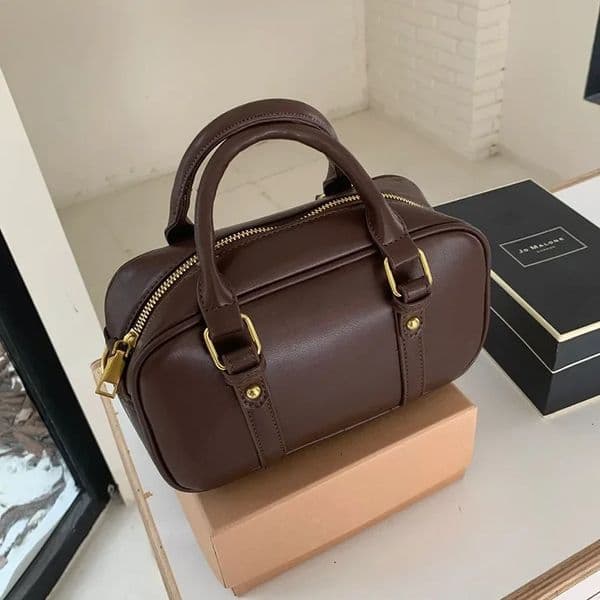 Vintage Maillard Ladies Pu Leather Shoulder Bag Retro Solid Color Womens Crossbody Bags Simple Casual Female Handbags Purse 250929