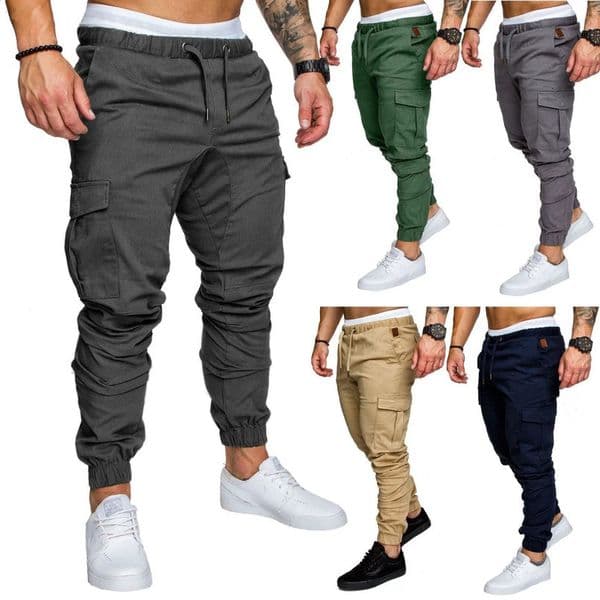 mens workwear with multiple pockets Trouser woven fabric casual pants cargo jogging 250305w