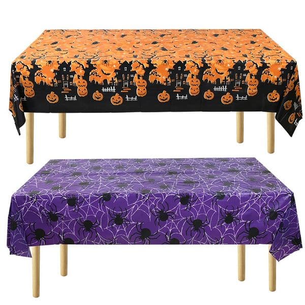 Halloween Decoration Disposable Tablecloths Spider Web Bat Pumpkin Print Tablecloth Halloween Party Waterproof Desktop Mat Decor 250926