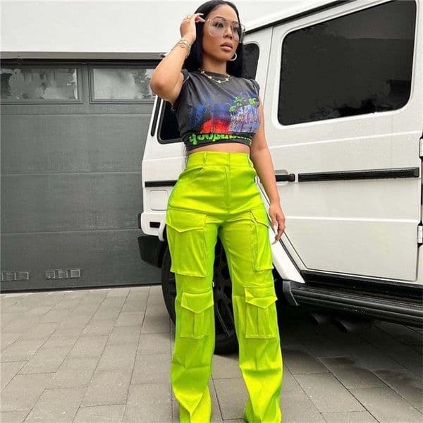 Womens Pants Capris Fashion High Waist Women Solid Casual Four Pockets Straight Summer Streerwear Cargo Hip Hop Wide Leg 230809wtt