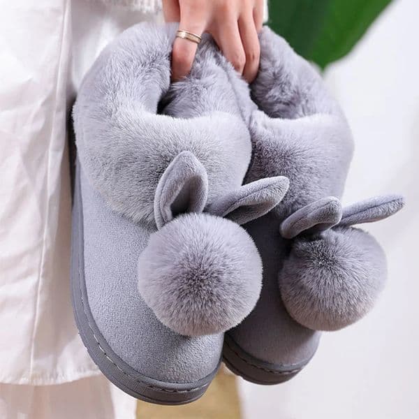 Winter Warm Home Fur Boots Womens Indoor Home Rabbit Shoe Furry Ears Footwear Indoor Bedroom Flat Heels Fluffy Ankle Boots 250930