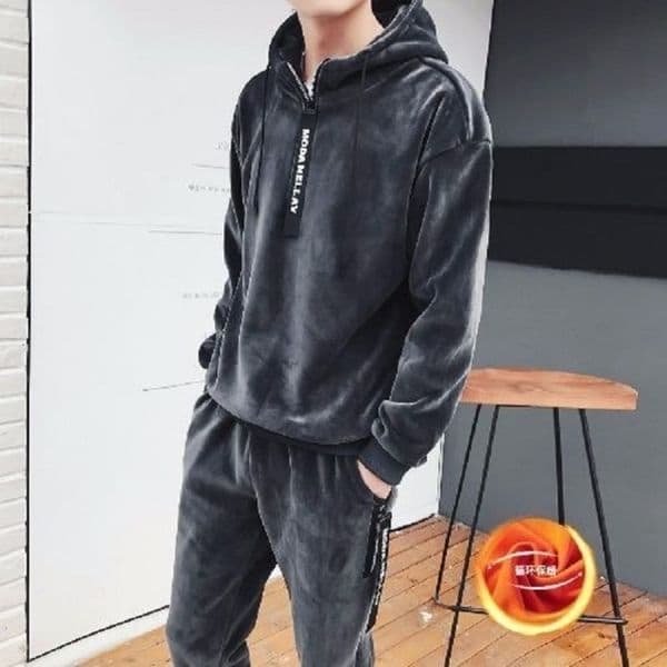 New men clothing autumn and winter Korean fashion double-sided fleece hooded men's sweater thickened sports two-piece suit 201110w