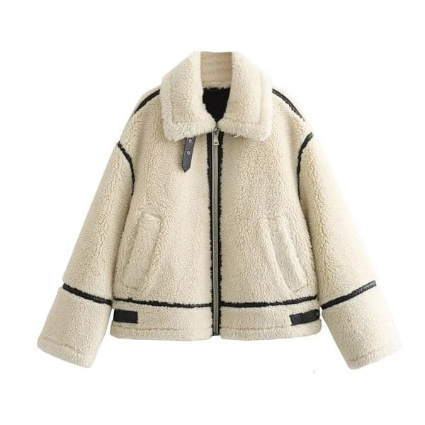 RARF Autumn Womens European and American Style Artificial Fur Effect Motorcycle Jacket Coat with Fur Integration 250929