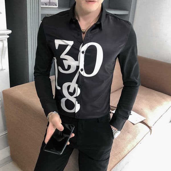 Fashion Men Shirts Letter Printed Long Sleeve Casual Dress Shirt chemise homme Slim Fit Streetwear men clothing camisa masculina 210527w