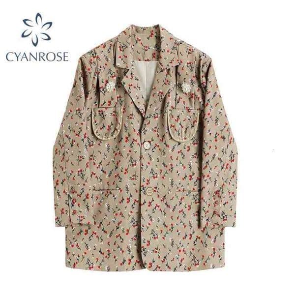 Autumn Print Women Blazer Jacket Loose Fashion Blazers Jackets For Women Vintage Elegant Casual Pockets Female Suits Coat 210417w