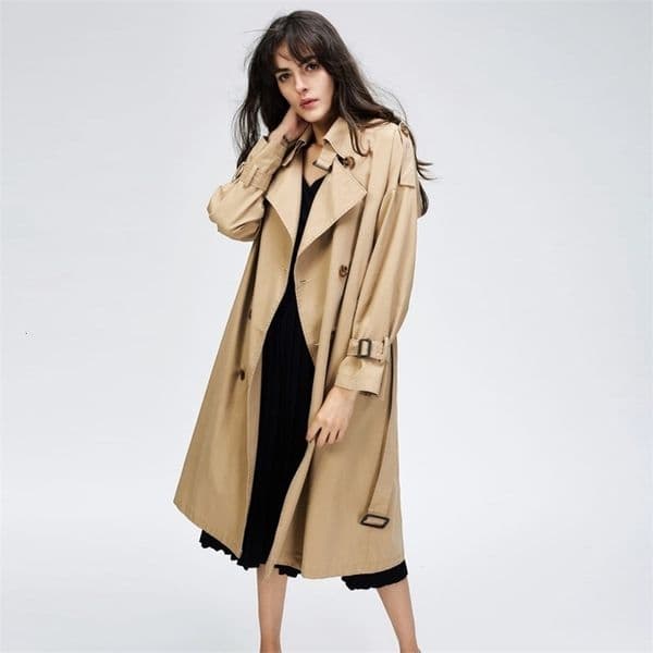 JAZZEVAR Autumn New Women's Casual trench coat oversize Double Breasted Vintage Washed Outwear Loose Clothing 201103w