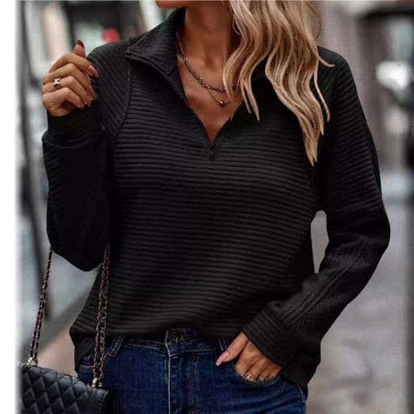 2025 Autumn Winter Comfortable Loose Snake Bone Pattern Solid Color Stand Collar Zipper Long Sleeve Patchwork Women's Sweatshirt European and American Style