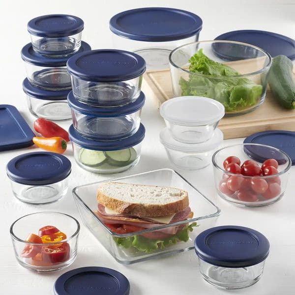 Storage Bottles Jars Clear Glass 30 Piece Set with Navy Lids 231130