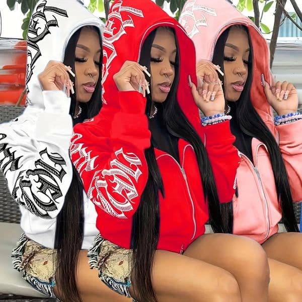 Letter Print Long Sleeve Zip Up Hoodies Cyber Y2K Gothic Punk Sweatshirt Womens Clothing 250922BJ