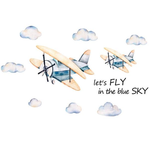 Cartoon cloud airplane wall stickers kids rooms bedroom living room decoration mural for home decor stickers aircraft wallpaper 201106
