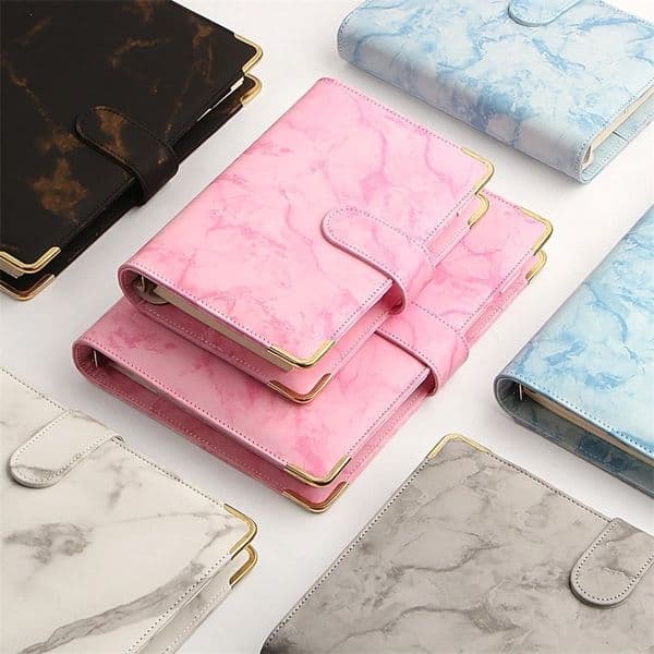 Macaron Marble Color A5 A6 6Ring Binder PU Clip-on Notebook Leather Loose Leaf Notebook Cover Notebooks Journal Stationery 240718