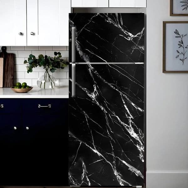 Modern Stickers Fridge Marble 3D Refrigerant Wallpaper Black Line White Frost PVC Film Door Cover Decorative Art 240828