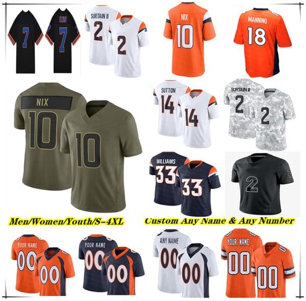 Bo Nix Football Jersey J.K. Dobbins RJ Harvey Courtland Sutton Troy Franklin Marvin Mims Jr. Evan Engram Tyler Badie Alex Singleton Pat Surtain II Nik Bonitto Trautman 4X