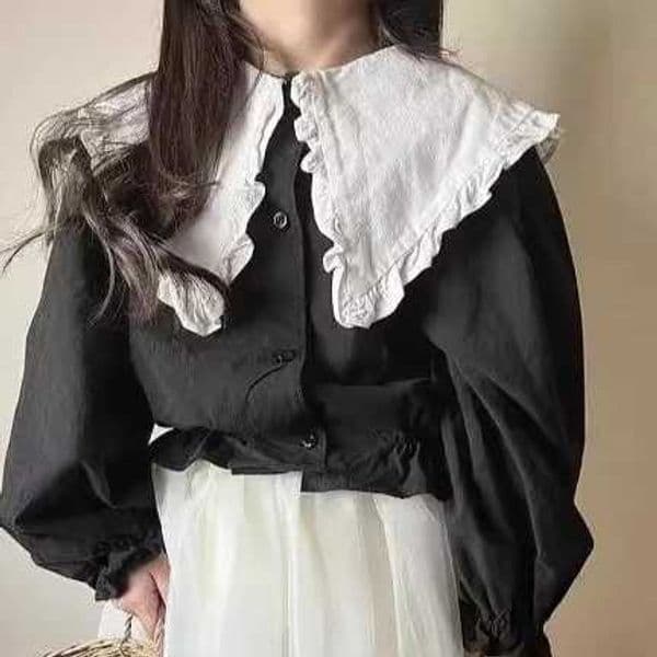 Girls Shirt 2025 Autumn New Childrens Clothing Girls Baby Fashion Splicing Flouncy Collar Cotton and Linen Shirt Casual Simple C251007