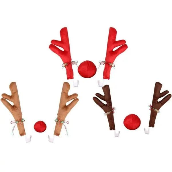 Reindeer Decoration Elk Antler Car Vehicle Nose Horn Costume Decor Set Rudolph Christmas Antlers Red Ornaments 1PC 241108