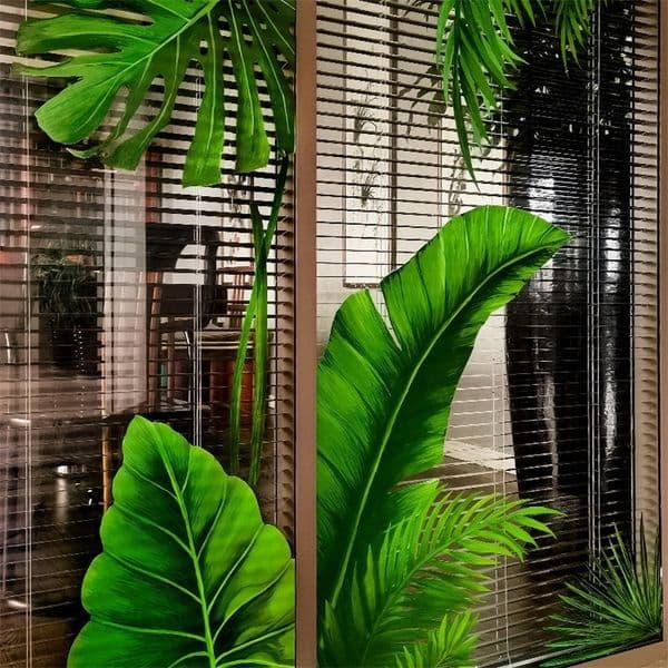Pastoral Green Plants Leaves Balcony Glass Stickers Door Wall Stickers for Bathroom Window Decoration Grille 3D Wall Paper 210308