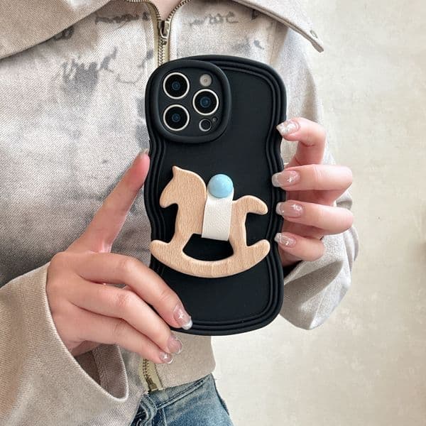 Phone Case Compatible with iPhone 16 Pro Max Case, Lovely Creative Carousel Holder Waves Design Silicone Anti-Scratch Shockproof Phone Cover for iPhone 16 Pro