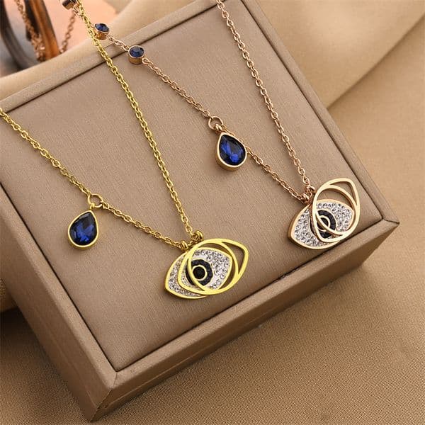 Fashion Korean Demon Eye for Women High-End Version with Rhinestones Collarbone Chain Titanium Steel Necklace