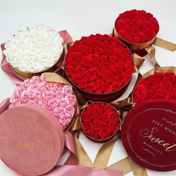 Round velvet soap flower gift box ribbon handheld flower box with never fading roses wedding favors Valentine's Day Mother's Day 211216