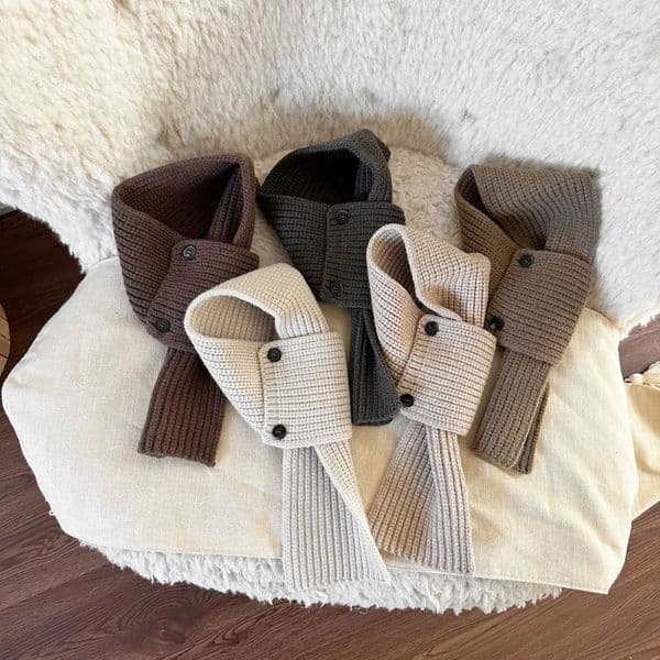 Korean Button Cross Scarf for Boy Girl Autumn Winter Baby Knit Warm Neck Covers Solid Color Outdoor Windproof Kids Neckerchief 250922BJ